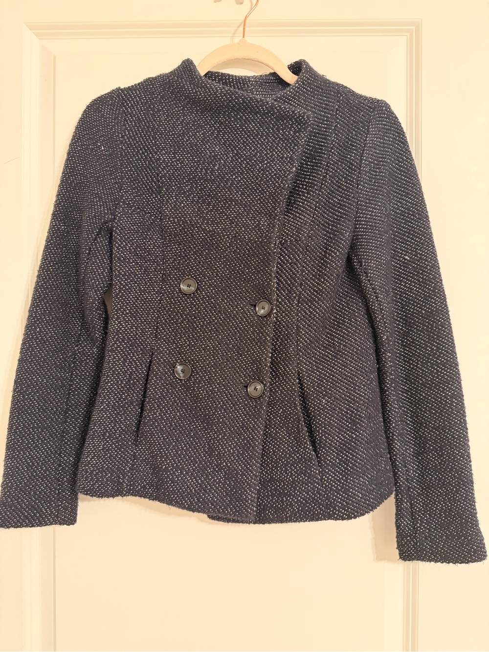 LOFT Textured Double Breasted Jacket XSSP Convertible Collar Navy Blazer Coat
